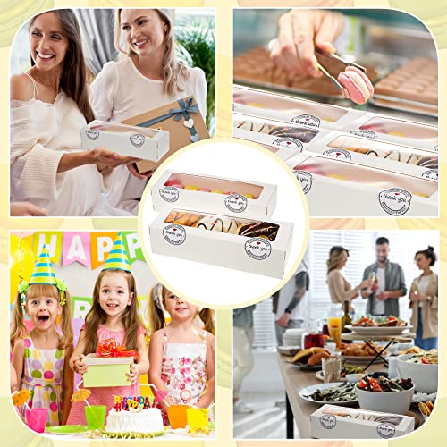 Sherr 100 Pcs Macaron Boxes With Window White Macaron Gift Box With 200 Pcs Stickers Long Baking Boxes Rectangle Treat Boxes For Desserts Macaroon Pastry Packaging Container For Cookies Chocolate #TOP3