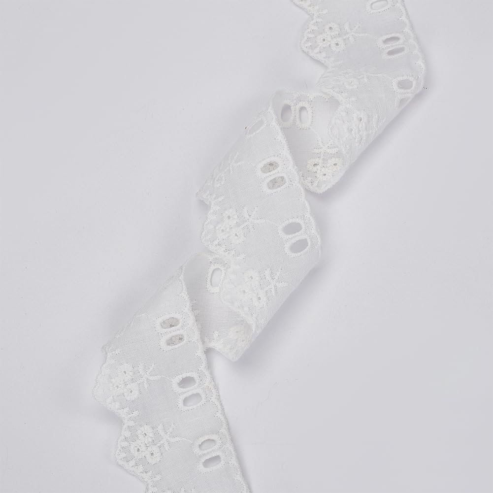 GORGECRAFT 7.5 Yards White Cotton Lace Trim Hollow Embroidery Eyelet Cotton Lace Fabric Trimming Triangle With Flower Garment Accessories For Sewing Crafts Diy Bridal Dress Blankets Wedding Decoration