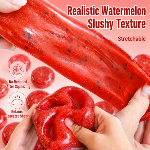 1PC Watermelon Slushie No Rebound Squishy Stress Ball, Petrolatum Filled Soft Squeeze Fidget Sensory Toy, Non Rising Calming Toy for Anxiety Relief, Stress Relief Toy Adults Office - Image 6
