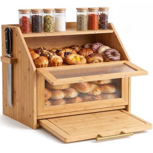 Bread Box for Kitchen Countertop & Cutting Board, 16" Large Bread Container by ArborArch - Used condition - US$27.59