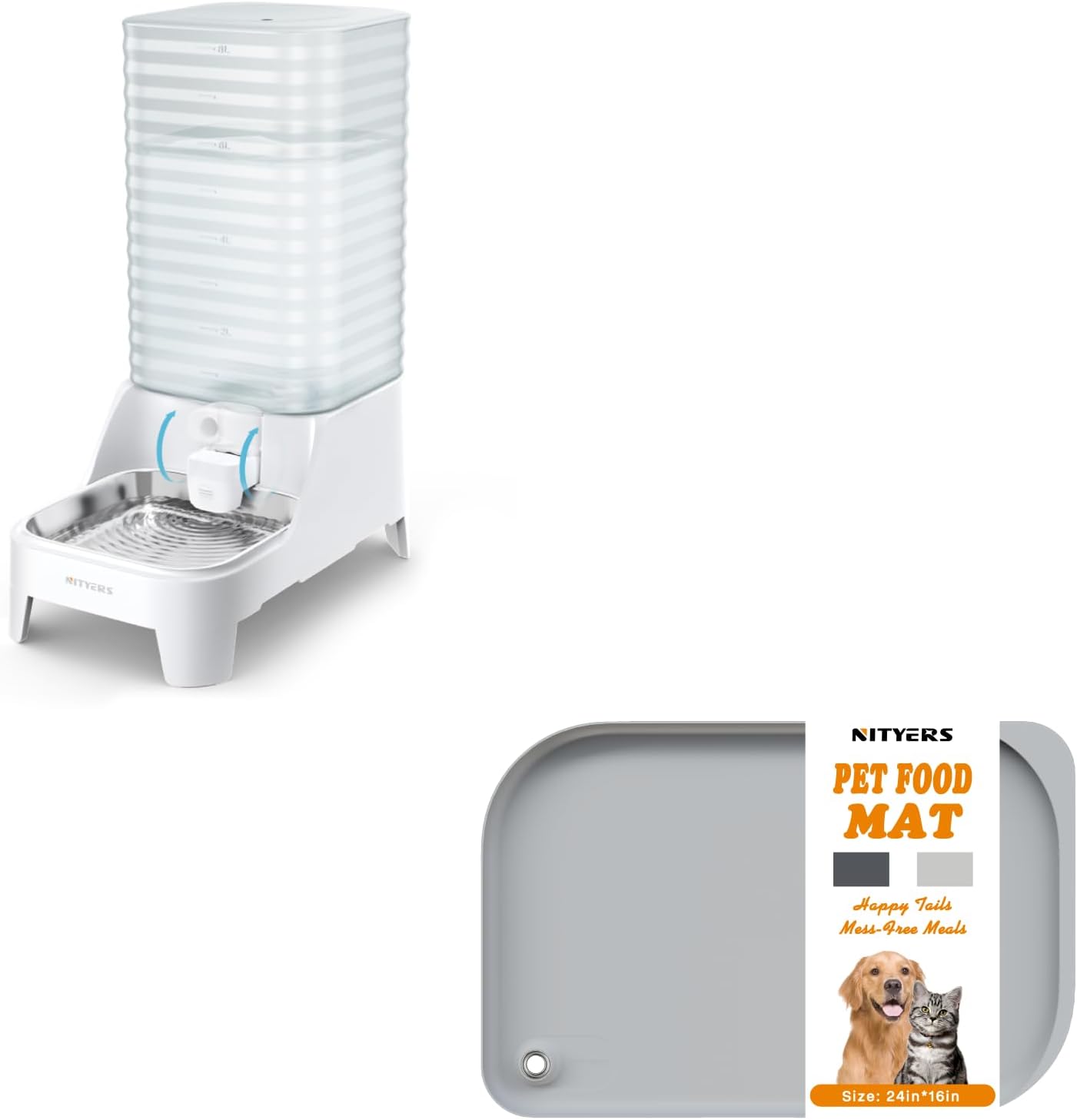 Automatic Dog Water Bowl Dispenser (8L) with Patented Faucet + Waterproof Pet Feeding Mat