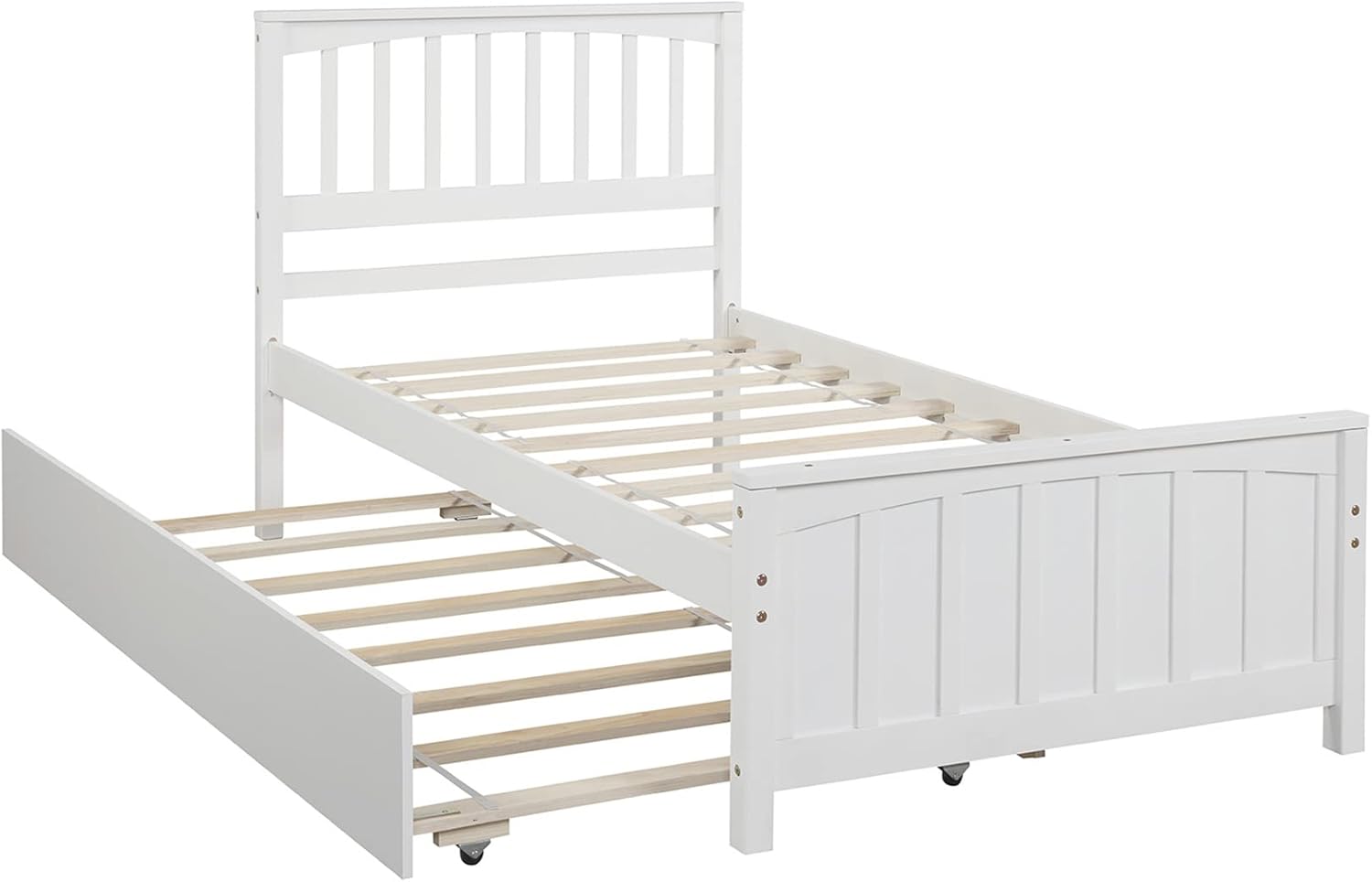 Bellemave Twin Bed with Trundle Wooden Platform Frame Headboard Solid Wood Captain Beds for Boys Girls Kids Teens, No Box Spring Needed, White Twin+Trundle