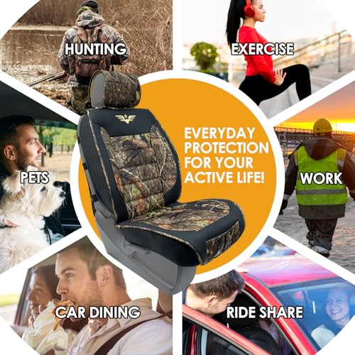 Image of Mossy Oak Heavy Duty Premium Truck Seat Covers for Front Seats, Fits Full-Size Truck SUV, Padded Seat Cover with Bottom Wrap-around, Front & Rear Storage Pockets,Front Seat Protector, Waterproof, 2 pc
