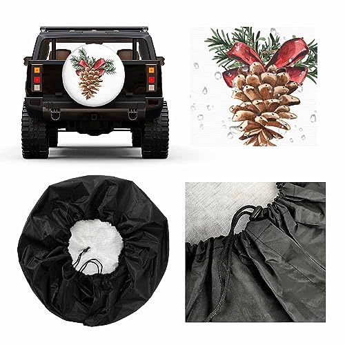 Image of Pine Cone Spare Tire Cover Hand Drawn Watercolor Christmas Day Decoration Botanical Weatherproof Universal Wheel Protectors Camper Tire Covers for Trailer Rv Travel(17 inch)
