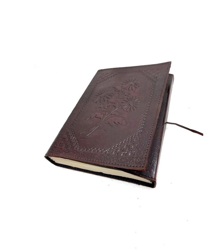 ROOGU Leder Notizbuch [B5] – Handmade Skizzenbuch aus Indien mit Büffelleder & Baumwollpapier – Gästebuch, Tagebuch, Herbarium, Geschenk