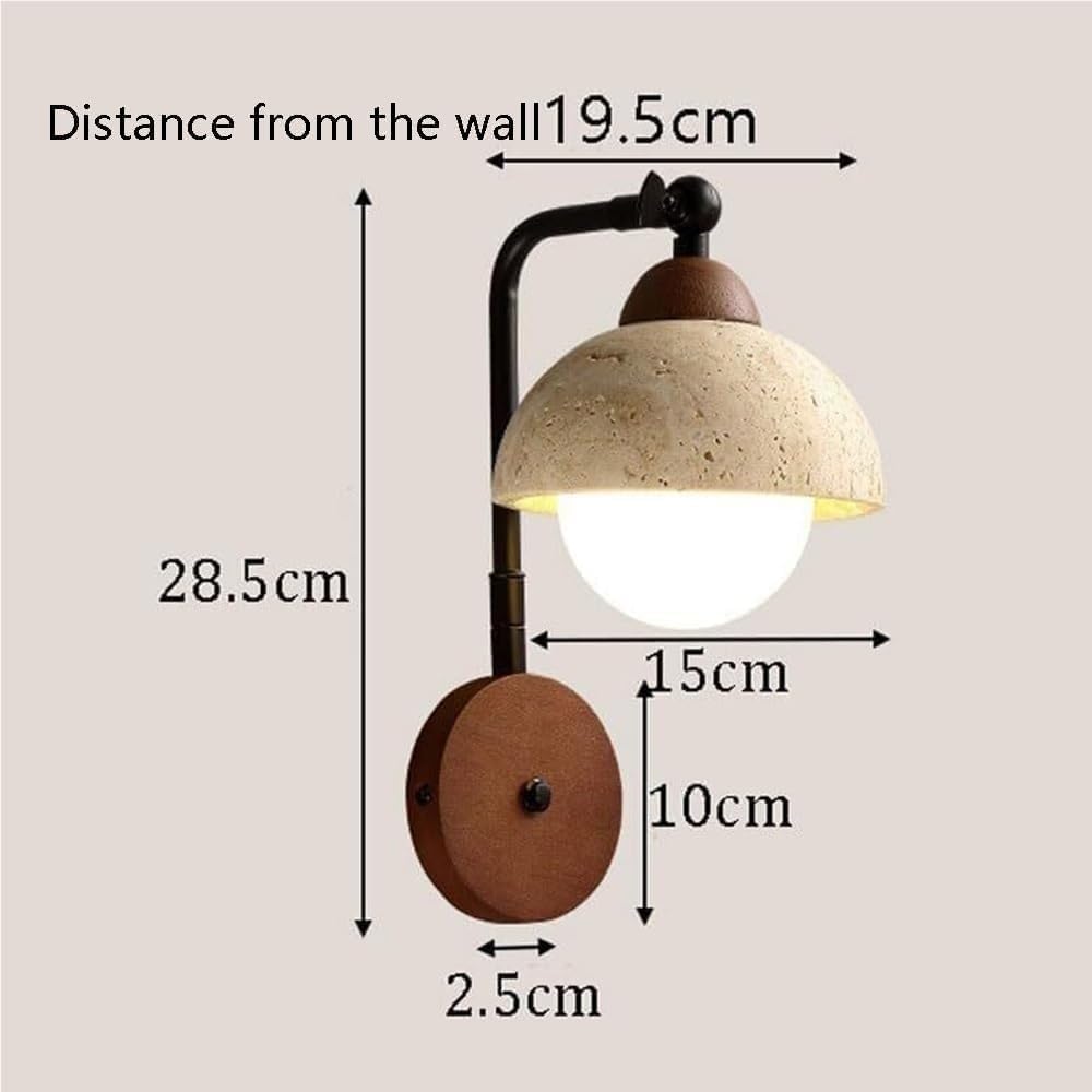 Nordic Wall Sconce Natural Travertine and Solid Wood Rotatable 180 Degree 3 Color Dimmable Adjustable Light for Bedroom Living Room Study Home Use