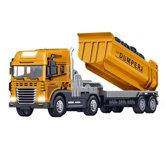 1:24 Friction Power Dump Construction Trailer Toys with Lights Music Die cast Alloy Dumper Transport Truck Toy for Kids Boys Pull Back Miniature Vehicles (Multicolor, Pack of 1)