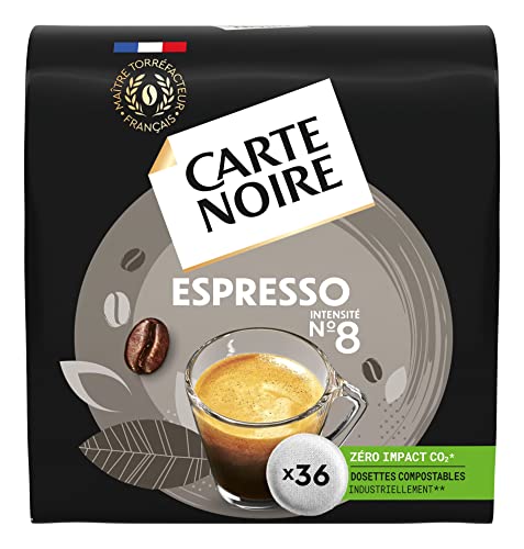 Carte Noire, Espresso Classique N°8, 360 Dosettes de Café Compostables avec les Machines à Café Senseo, avec un Goût Équilibré et Aromatique, 100% Arabica, Intensité 8, 10 Paquets de 36 Dosettes