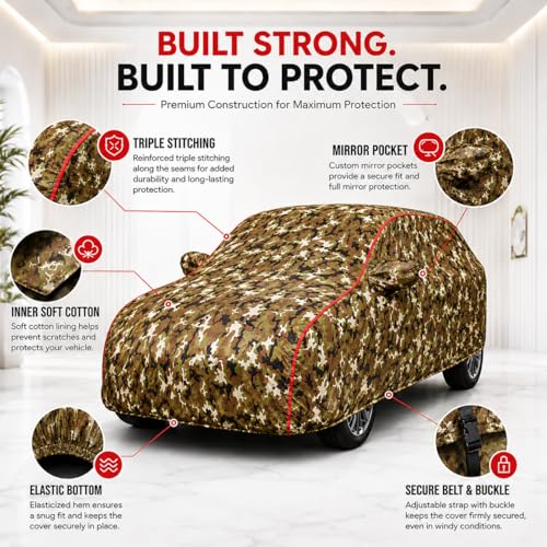 Image of Premium Car Cover for BMW 3 Series Gran Limousine Model | Waterproof, UV & Dust Protection | Mirror & Antenna Pocket | Triple Stitched, Soft Inner Lining, Belt & Buckle (Jungle Print)