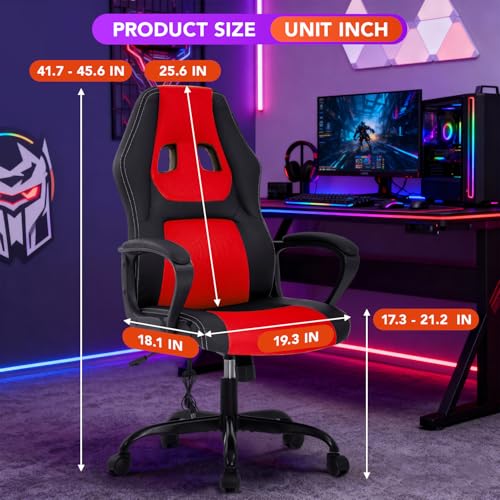 Image of BestOffice Gaming Chair with Massage, Ergonomic Office Desk Chair, Adjustable Lumbar Support & Headrest,Computer Task Chair, 360 Swivel for Adults (Red)