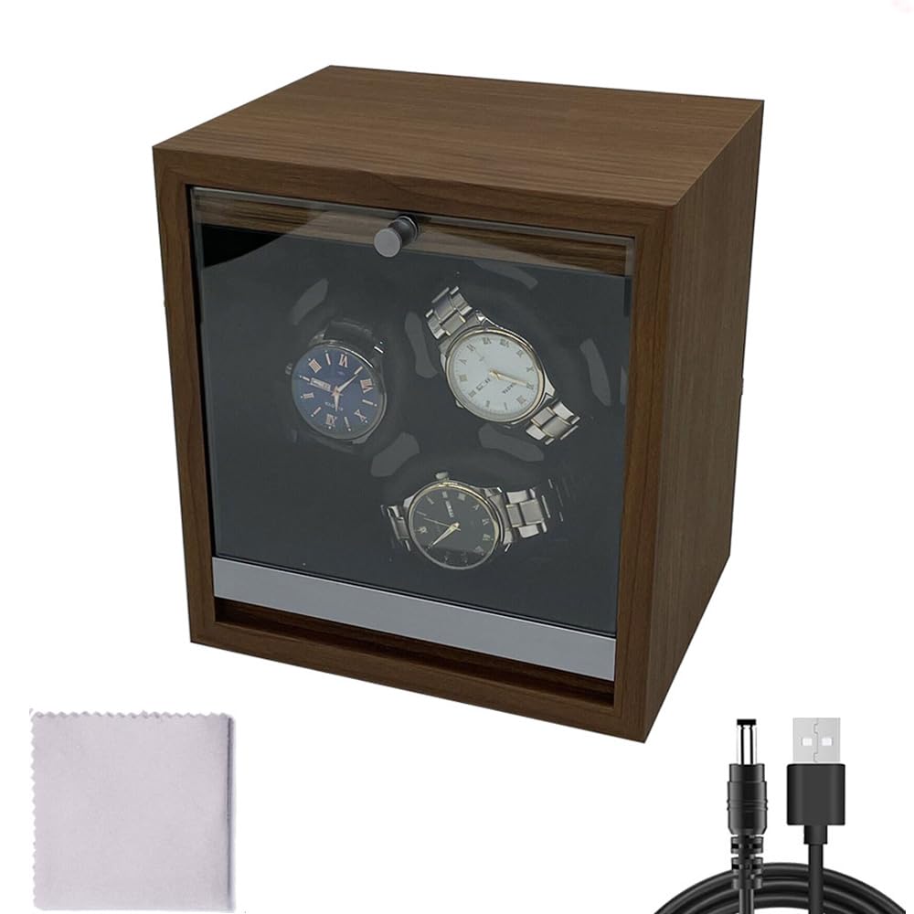 Blendra Grey, Brown Grey Automatic Watch Winder With Led Light 4 Rotation Modes Automatic Rotator Flexible Soft Watch Pillow Quiet Motor Ac Adapter(3 Slots)
