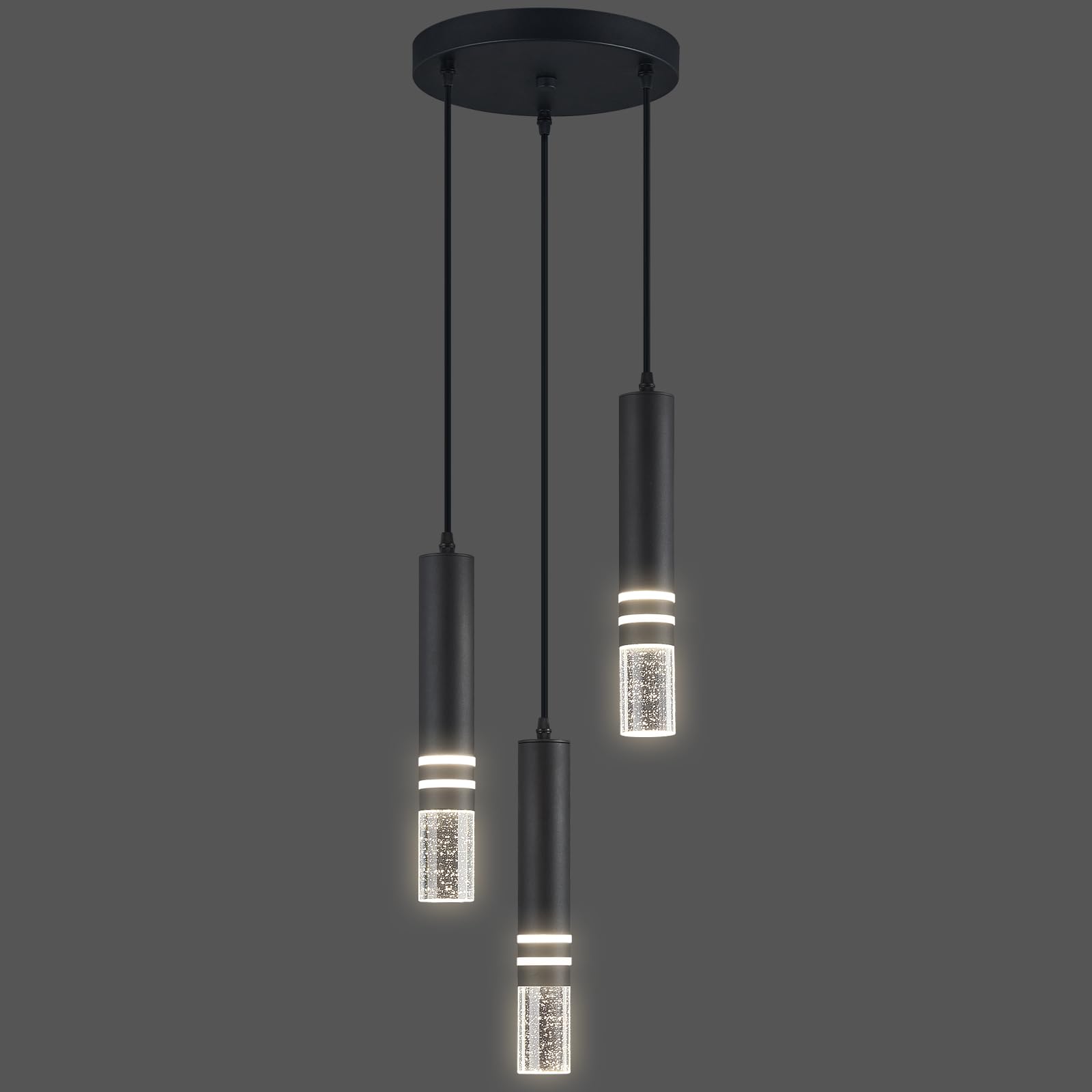 Moderno cristal colgante luz led negro colgante luz mini cocina isla suspensión iluminación para el dormitorio, el comedor y la Sala de estar (3-luz)