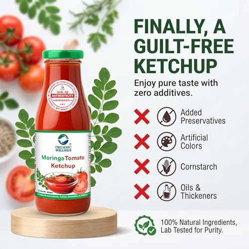 Image of Organic Wellness Moringa Tomato Ketchup 350g | 100% Natural | 85% Fresh Tomatoes | No Chemicals, No Added Colors, No CornStarch, No Oils, No Preservatives, No Thickeners (Pack-2)
