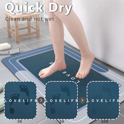 Bath mat Rubber Bathroom Mat-Quick Dry Absorbent Rug Non-Slip Thin Bathroom Rug Instant Dry Magic Bath mats for Bathroom Floor Mat in Front of Bathtub, Sink, Grey,17x27in