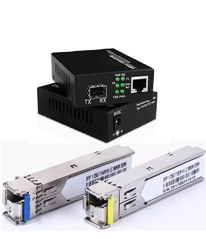 Hanutech Pair of 10/100/1000Mbps SFP Media Converter Including 80KM1.25G Single Mode Single Fiber SFP Bidi Modules 1310/155nm LC Interface for Extend Network Data, Internet & More