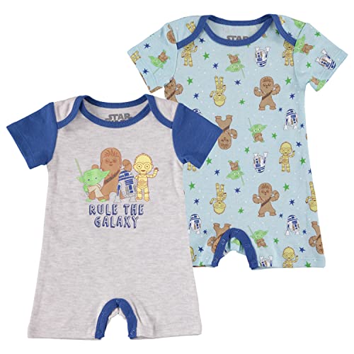 Image of STAR WARS Newborn Baby Boys Infants Snap Suit Rompers 2 Pack