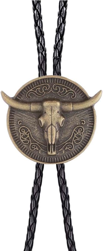 GelConnie Longhorn Bull Bolo Tie for Men Native American Western Cowboy Leather Necktie Bolo Necklace for Women Gold Texas Longhorn Bolo Tie-gold