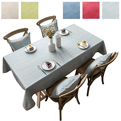 Nappe de Table Coton Lin Anti-Pli Gris 135x220cm Facile à Laver