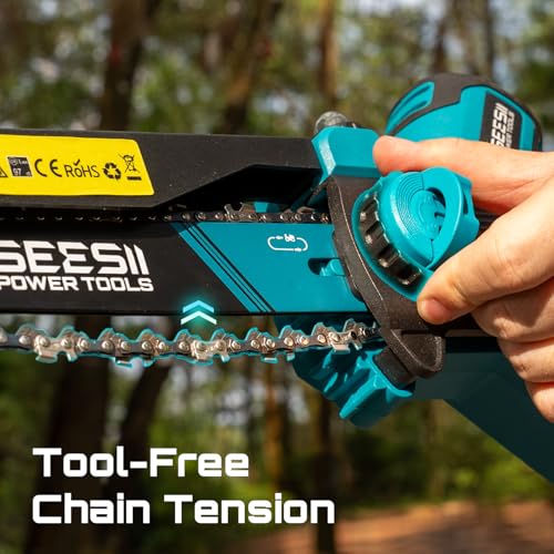 SEESII Mini Chainsaw Cordless 8 Inch & 6 Inch: Electric Battery Powered Chainsaw,2026 Upgraded Brushless Chain Saw with 2pcs 3000mAh,Tool-Free Chain Tension, Oiler, for Tree Branch Cutting (M8 Boost) - Image 6