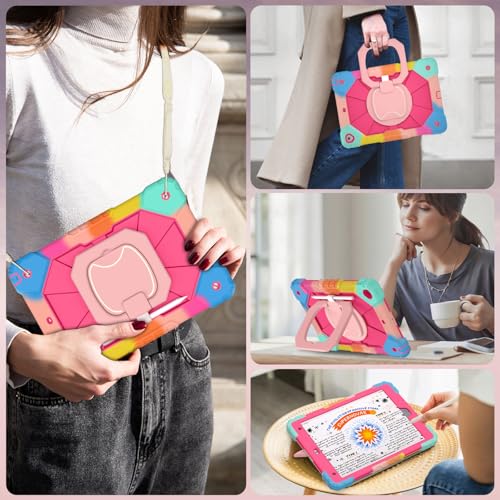 Image of WESOROL Case for iPad 9th /8th /7th Generation 10.2 Inch iPad 9th Generation Case with Screen Protector Rotating Stand Pencil Holder Heavy Duty Shockproof Cover for 9th Gen iPad Case,Colorful Pink