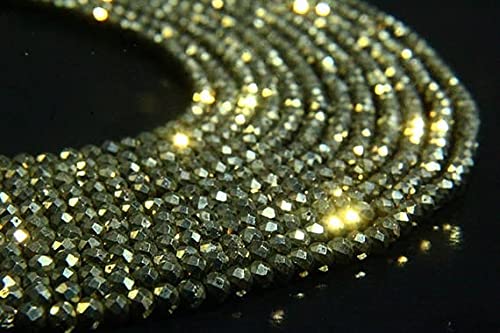 Perles en pyrite 2mm rondelles facettées fil de gemmes naturelles pour création bijoux