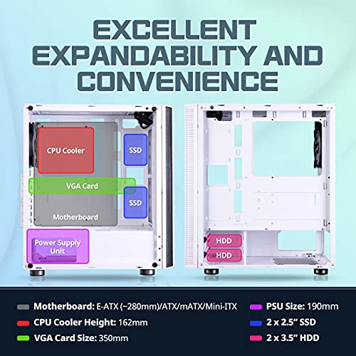 Zalman R2 White Atx Mid Tower Gaming Pc Case, Mesh Front Panel, Tempered Glass, Top I/O Ports, 120Mm Spectrum Rgb Led Fan, Cooling System - White #TOP3