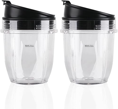 Paquete de 2 piezas de repuesto con tapa, compatible con Ninja Blender Auto iQ BL480 BL482 BL642 NN102 BL682 BL450 BL2013 (2 12 onzas)