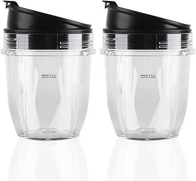 2 Pack Replacement Parts Cup with Lid,Compatible with Ninja Blender Auto iQ BL480 BL482 BL642 NN102 BL682 BL450 BL2013 2 12oz