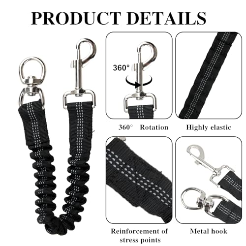 Hundeleine Ruckdämpfer,Elastisch Hund klein Bungee Leinenverlängerung,Leine für Jede Hundeleine,Elastische Einstellbar Hundetrainingsleine Leine für Mittelgroße und Große Hunde Schwarz