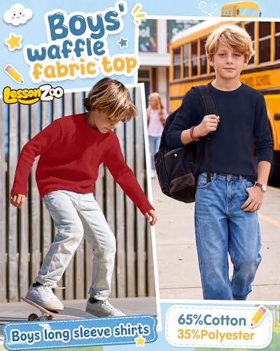LessonZoo 3 Pack Boys Waffle Shirts Kid Long Sleeve Warm Tops 9-10Y 3Color - image 3