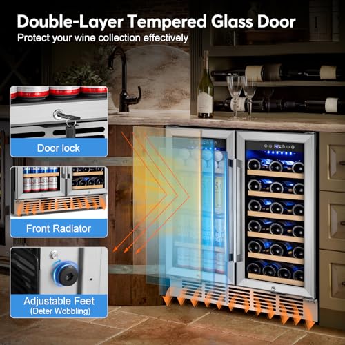 Image of 30 inch Wine and Beverage Refrigerator - Dual Zone Wine and Beverage Cooler, Under Counter /Freestanding Wine and Beer Fridge Holds 29 Bottles & 110 Cans - Ideal for Home, Bar, and Office-Premium Cooling