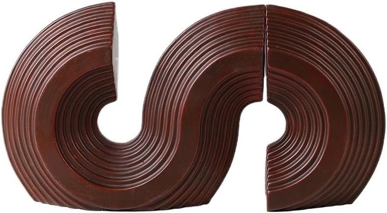 Book Ends Resin Bookends S-Shaped Bookends Geometric Shapes Bookshelf Ornaments for Home Library Book Ends for Shelves(Red)