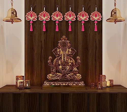 Image of True Decor 6 Pc White Lotus Hangings Festival Decoration Items for Home Decor, Diwali, Mandir, Religious Occasion