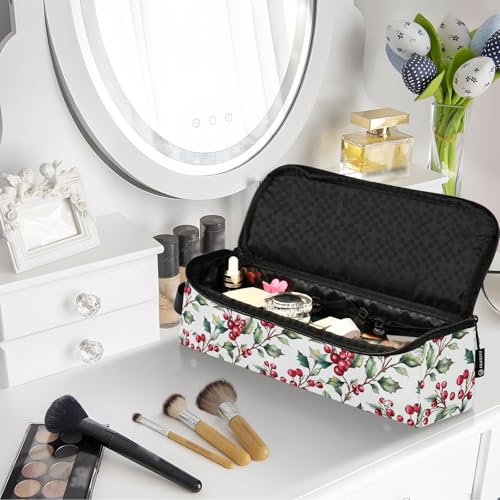 Bolsa de viaje para herramientas de cabello resistente al calor Red Berries Holly Leaves Pine Marble miniatura 7
