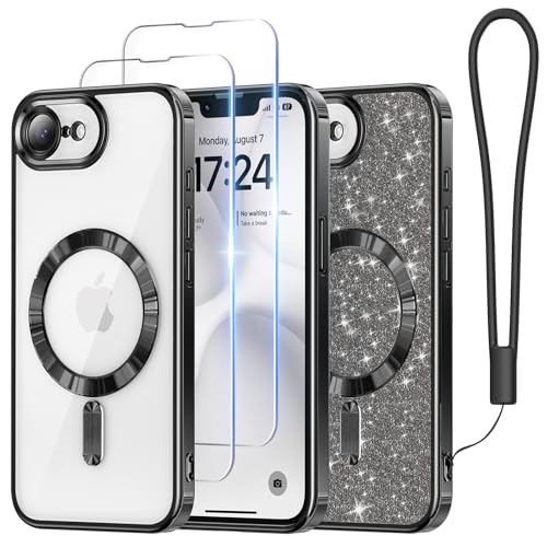 Meifigno �P�[�X iPhone 17e/16e �p [MagSafe�Ή�] [HD�t�B���� 2��] [�O���b�^�[�J�[�h&���X�g�X�g���b�v] �T���E���h�����Y�ی� iPhone 17e/16e �P�[�X�p �u���b�N