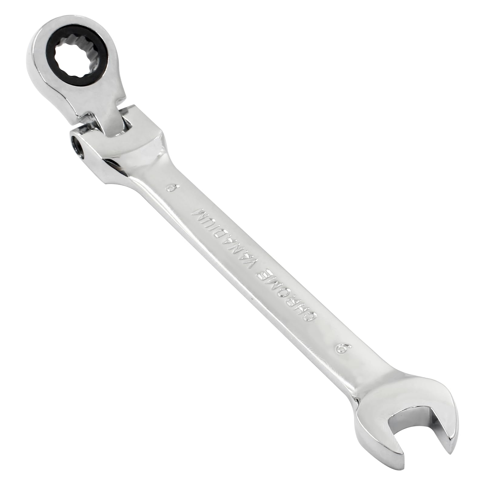Piutouyar 9mm Flex-Head Ratcheting Wrench, Professional Metric Ratchet Wrench Combination Wrench Box Ended Spanner Tool for Projects Repair(5°