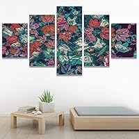 SIGNWIN 5 Panel Canvas Wall Art Modern Art Decorative Elements Expressive Leaves Multicolor Patterns Photography for Home Decorations Ready to Hang - 60