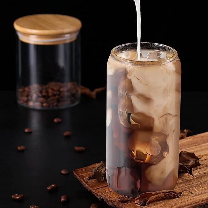 Image of Glass Sipper Tumbler with Straw Mug for for Milk /Coffee /Green Tea Cup Set for Adults and Kids - Pack of 2 - Fruit Juice Milk Cup Sipper Tea (2 Glass Can with Straw)