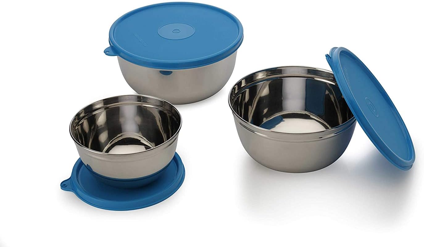 Sainio Stainless Steel Mixing Bowl Steel 500 Ml+ 1000 Ml+ 1350 Ml, Set of 3, Blue
