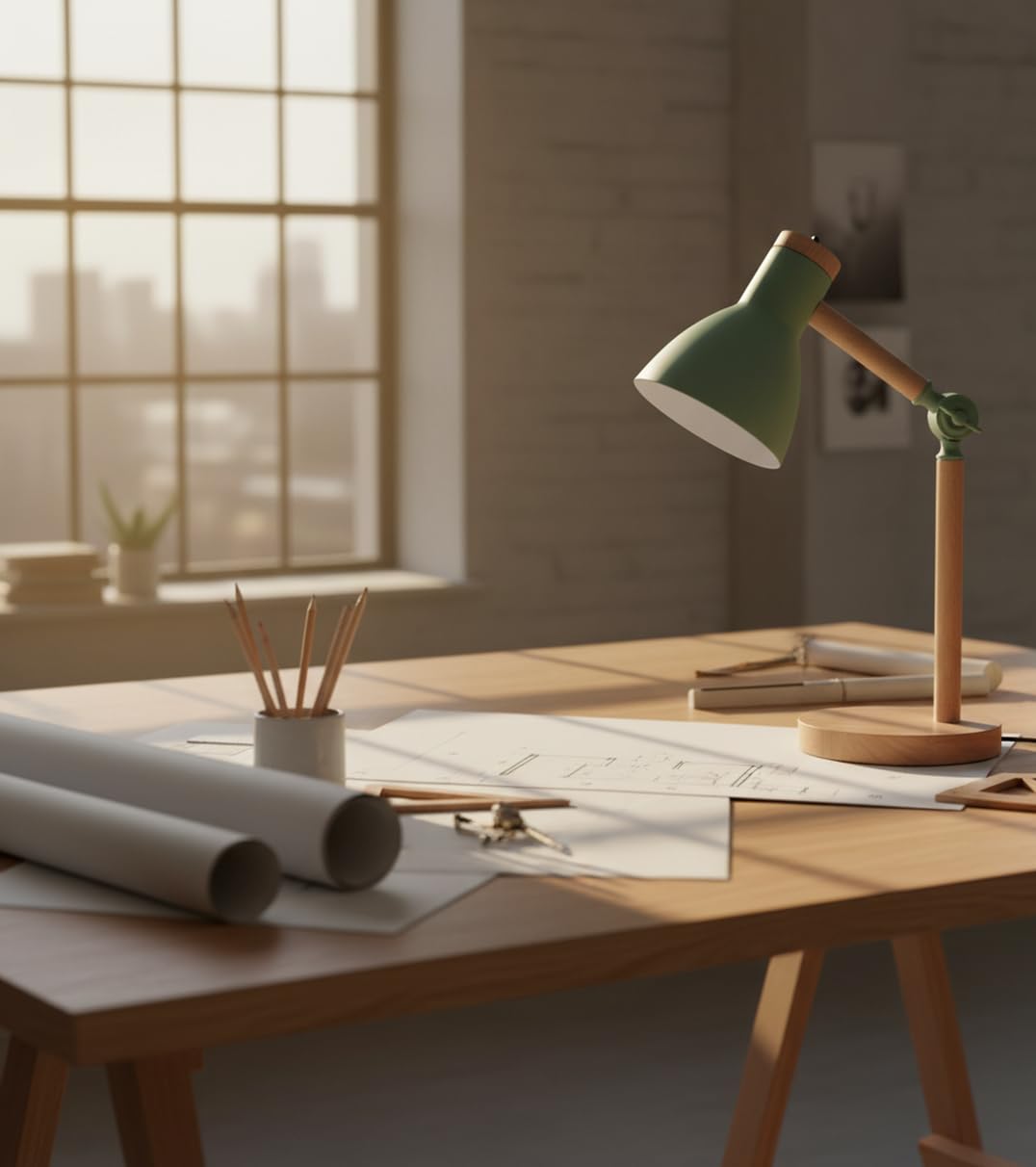 BEL AIR HOME - Lámpara Flexo de Escritorio TEACHER - 1xE-27 de Madera y Metal - Diseño Moderno y Elegante para Oficinas y Escritorios de Casa - Altura de 47cm (No Incluye Bombilla) (VERDE)