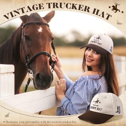 Image of JaGely Two Tone Western Cowboy /Cowgirl Trucker Hat for Women Men Gift Vintage Embroidered Country Baseball Cap