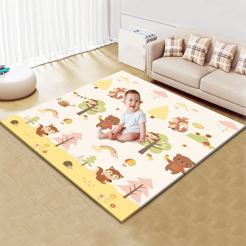 Image of Baby Play Mat Foldable 50x50 Inch, Waterproof and Non-Slip Playmats, Safe Foam Playmat, Reversible Portable Baby Floor Mat for Infant and Toddler, Patterns Available on Both Sides