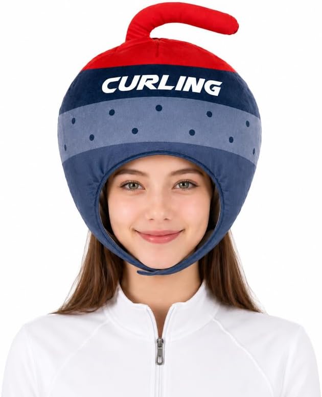 Petitebella Curling Stone Plush Hat, Novelty Winter Beanie for Winter Sports Fans & Costumes Teens