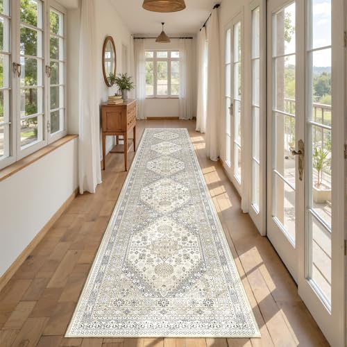 Restydon Beige Vintage Flur-Läuferteppich 60x30