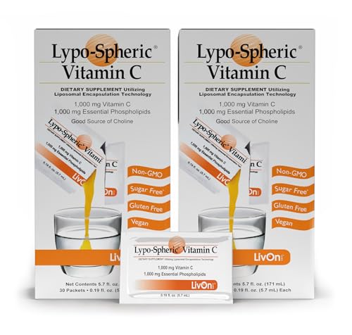 Lypo–Spheric Vitamin C – 2 Cartons (60 Packets) – 1,000 mg Vitamin C & 1,000 mg Essential Phospholipids Per Packet – Liposome Encapsulated for Improved Absorption – 100% Non–GMO