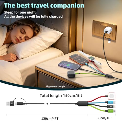 Image of Multi Charging Cable for Apple Watch Charger, 2 Pack 5FT Travel Essentials