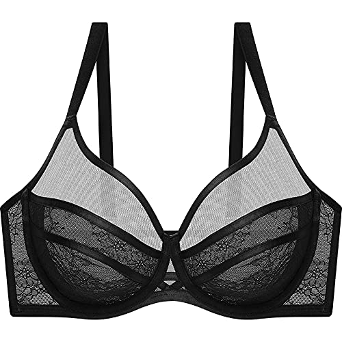 Soutien-gorge minimiseur noir à armatures dentelle grande taille WENJUN couverture complète 35D