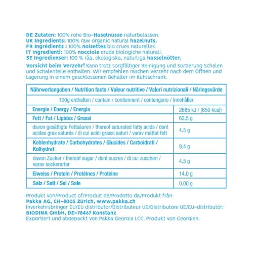 PAKKA Bio Jumbo Haselnüsse nature, roh und ungeröstet, 1kg, Öko & Fair, direkt hergestellt und abgefüllt vom Produzenten in Sugdidi, Georgien, vegan, Nüsse, 1000g (1er Pack)