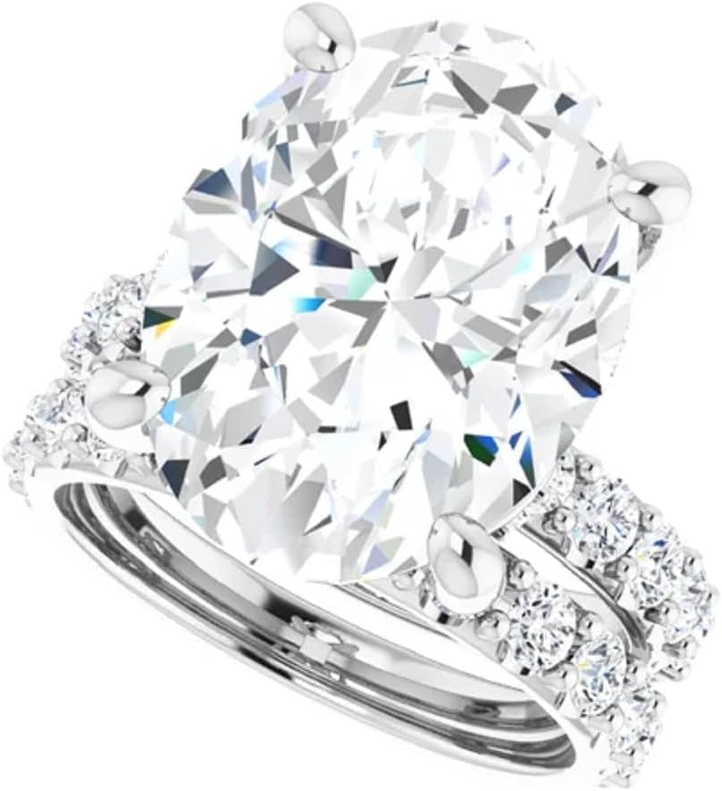 10.50 CT Oval Cut Colorless Moissanite Engagement Ring Set, Wedding/Bridal Ring Set, Sterling Silver Vintage Antique Anniversary Promise Ring Sets Gift for Wife/Her