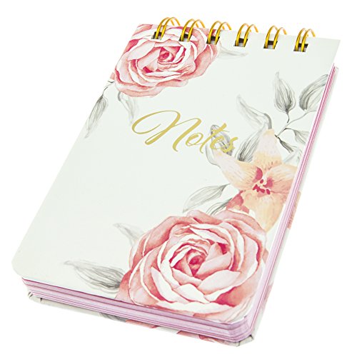 Graphique Vintage Roses Petite Journal - Pocket Journal With 200 Custom Interior Pages, Pink Floral Cover With Embellished Gold Foil "Notes" Message And Spiral Bound Top, 3.5" X 5.5" #TOP1